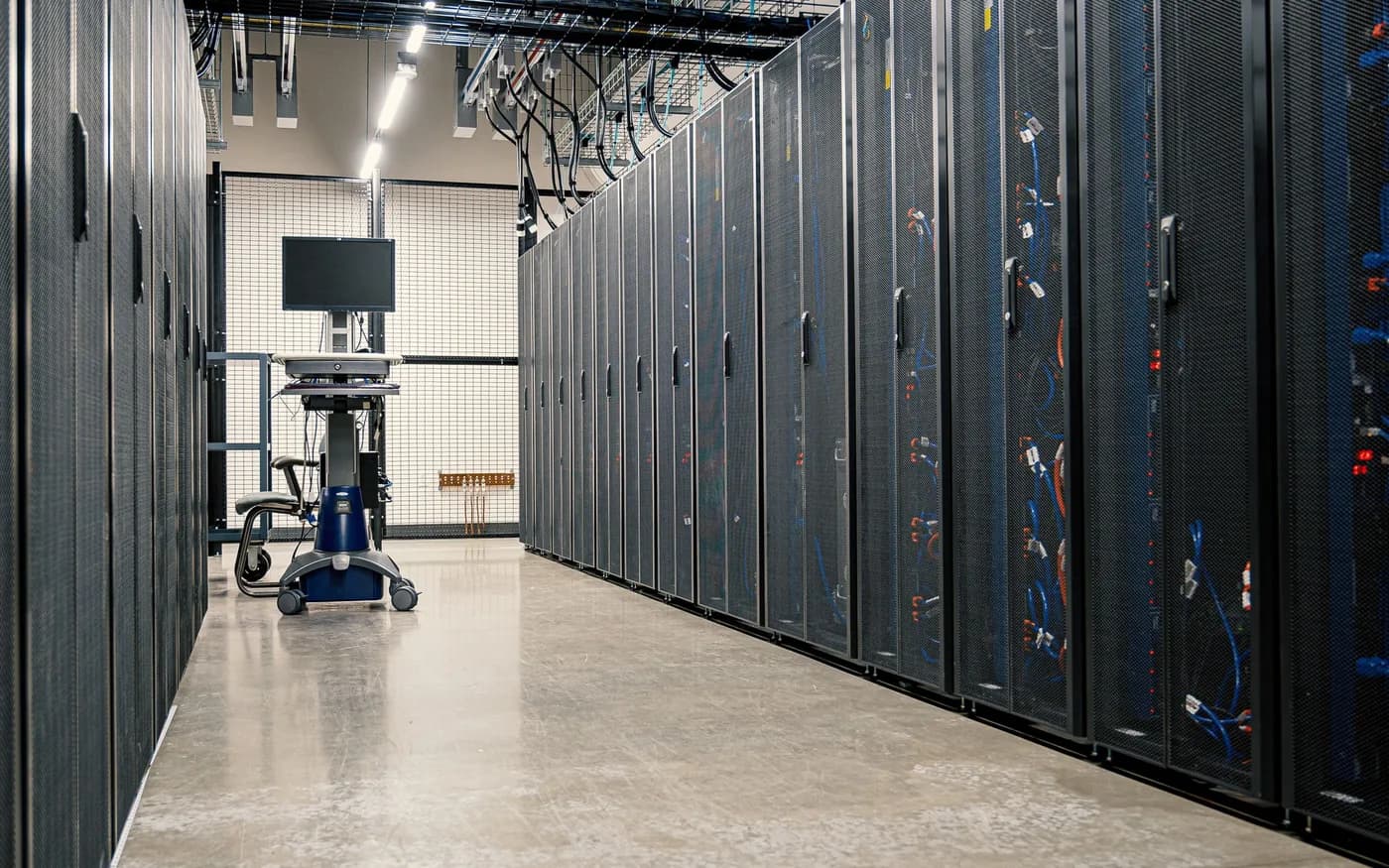 Network and server racks in a modern data center